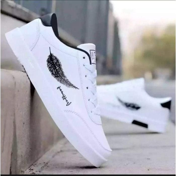 Gambar sepatu pria wanita sneakers jimmy official ss senji motif daun keren - Putih, 41 dari Jimmy Official Store undefined Tokopedia