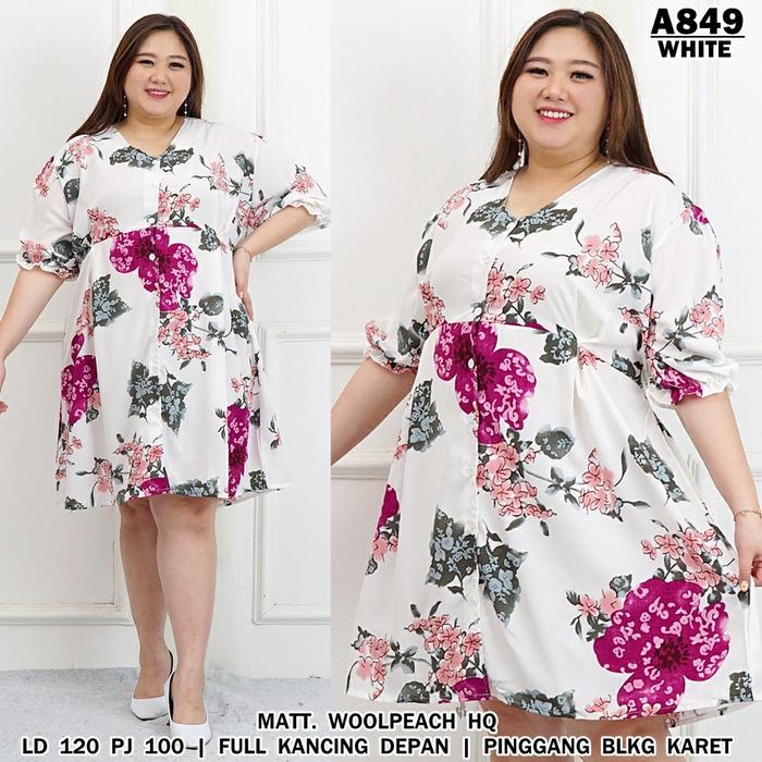 Gambar Midi Dress Korea Jumbo LD 120 Big Size Lengan Pendek - Putih dari Depara Big Size undefined Tokopedia