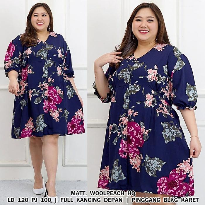 Gambar Midi Dress Korea Jumbo LD 120 Big Size Lengan Pendek - Biru dari Depara Big Size undefined Tokopedia