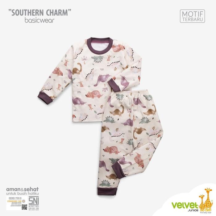 Gambar Velvet Junior S M L Setelan Panjang Baju Tidur Bayi Southern 3-12m - M, creamy saurus dari Chelily Baby Kid Shop undefined Tokopedia