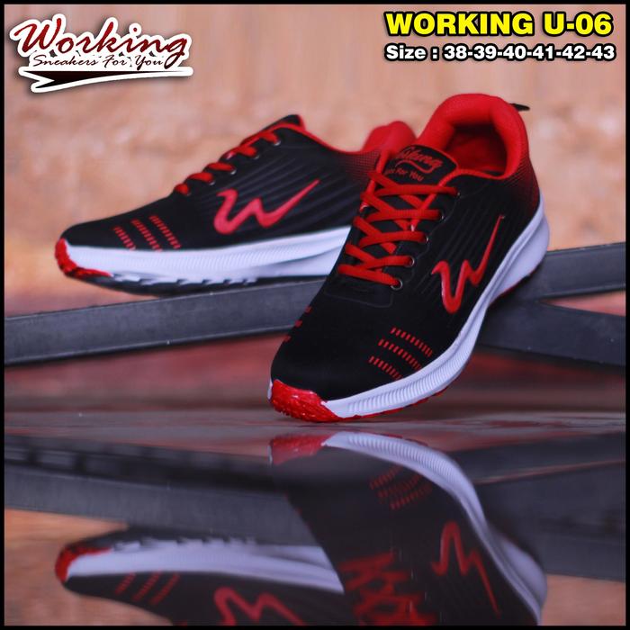 Gambar Sepatu Sneakers Pria Working Fashion Running Sport Shoes U 06 - Merah, 39 dari RacunTokopedia. undefined Tokopedia