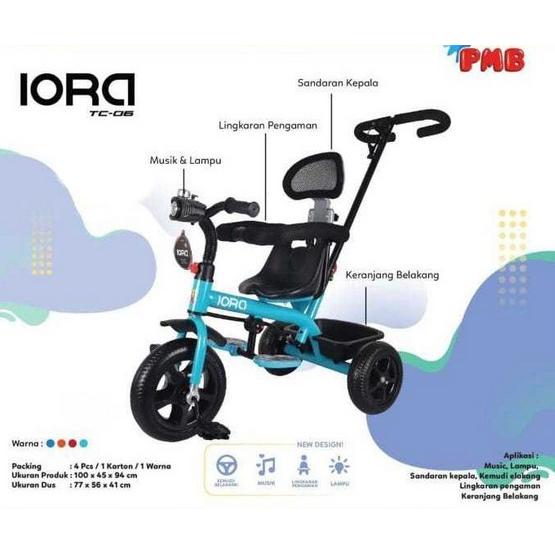 Gambar Sepeda Roda Tiga Anak PMB IORA TC 06 Baby Tricycle Dorong Gowes Bayi - Tosca, Kardus+Bubble dari MurahcuanBike undefined Tokopedia