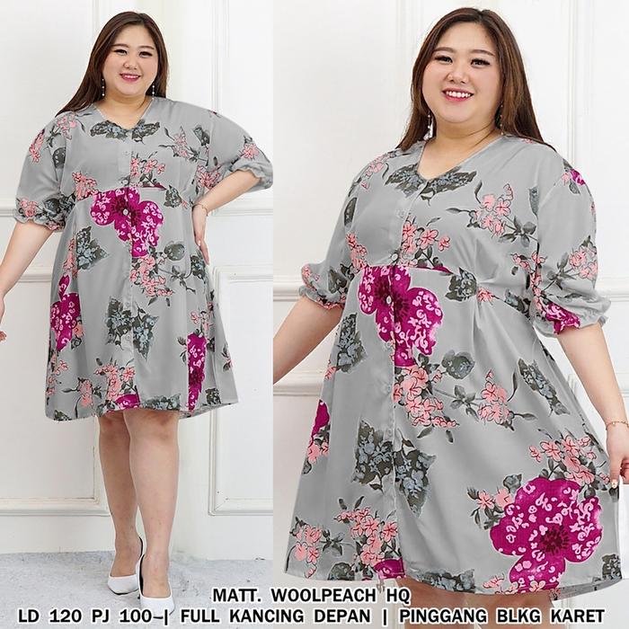Gambar Midi Dress Korea Jumbo LD 120 Big Size Lengan Pendek - Abu-abu dari Depara Big Size undefined Tokopedia