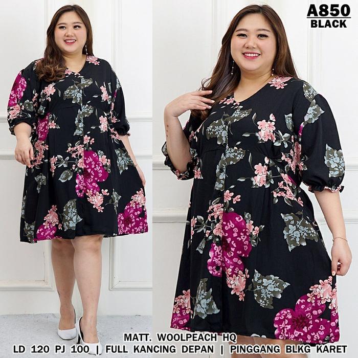 Gambar Midi Dress Korea Jumbo LD 120 Big Size Lengan Pendek - Hitam dari Depara Big Size undefined Tokopedia