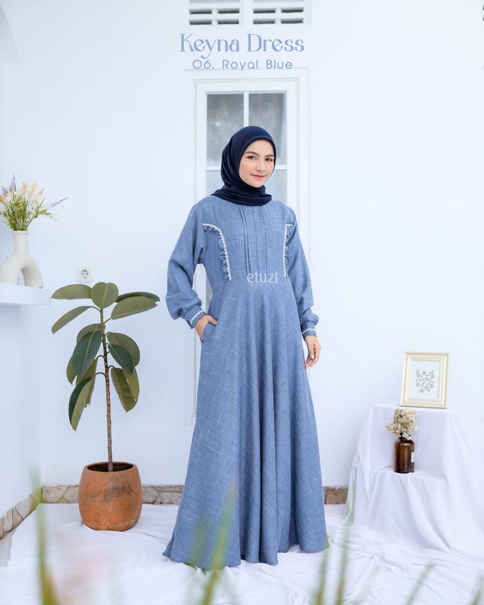 Gambar Gamis/Dress Busui Syari Keyna Bahan Linen By Etuzi - 06 Royal Blue, XS dari BLACK WARTEG HIJAB undefined Tokopedia