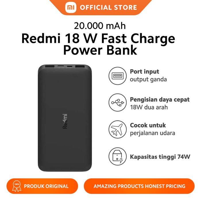 Xiaomi Official Redmi Powerbank 18W Fast Charge 20.000mAh 2 Port - Black