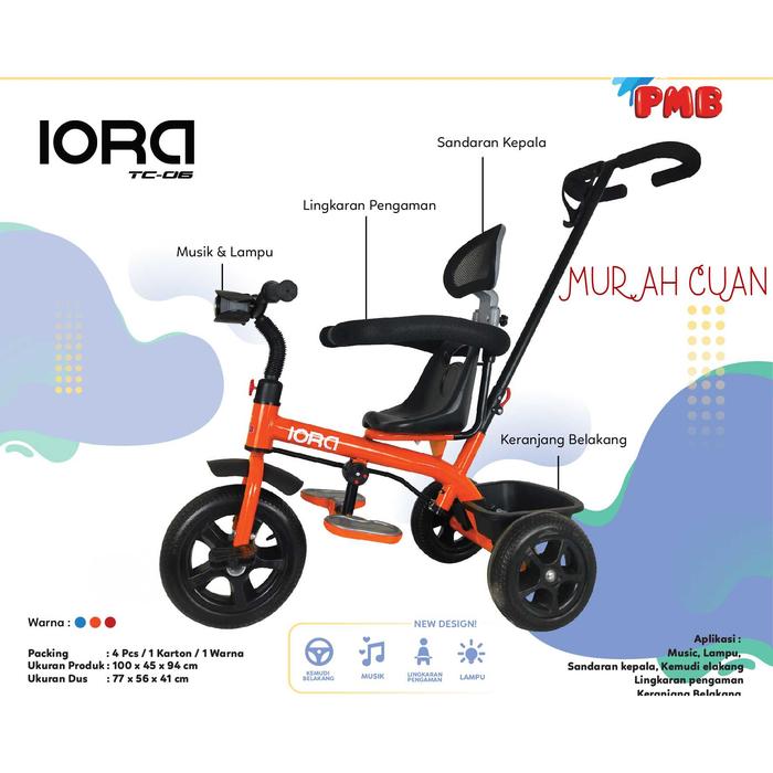 Gambar Sepeda Roda Tiga Anak PMB IORA TC 06 Baby Tricycle Dorong Gowes Bayi - Orange, Kardus+Bubble dari MurahcuanBike undefined Tokopedia
