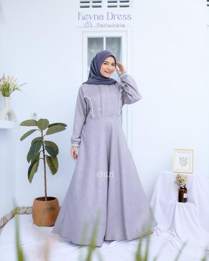 Gambar Gamis/Dress Busui Syari Keyna Bahan Linen By Etuzi - 03 Periwnikle, XXL dari BLACK WARTEG HIJAB undefined Tokopedia