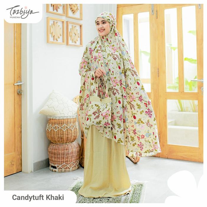 Gambar Mukena TAZBIYA Motif CANDYTUFT Jumbo Dewasa Bahan Katun Rayon - KHAKI dari akasyahewa undefined Tokopedia