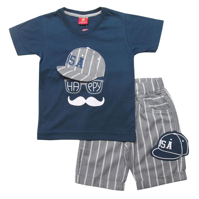 Gambar Setelan Baju Anak Laki-laki 3 4 tahun Kaos dan Celana Katun Motif Unik - Navy, S dari Toko Sikecil Bandung undefined Tokopedia