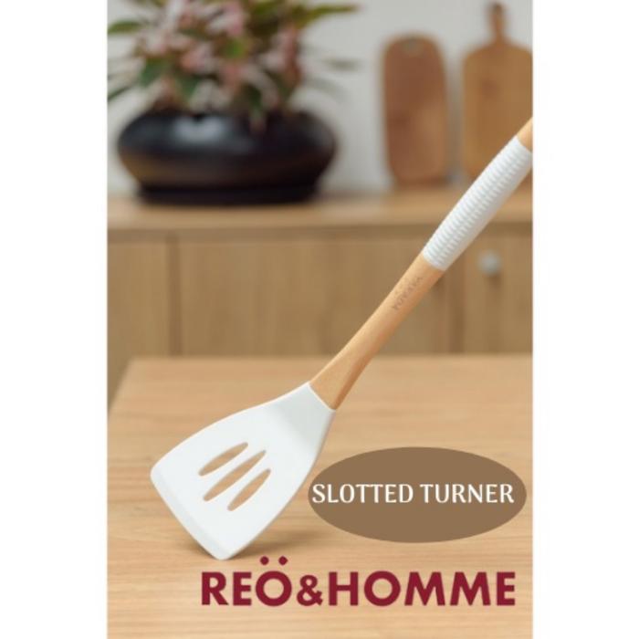 Gambar Reo&Homme Alat Masak Double Silicone Y203 Gagang Kayu Kitchen Utensils - slotted turner dari Reo & Homme Living undefined Tokopedia