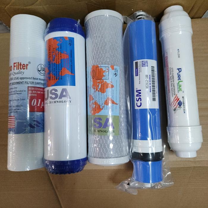 Gambar Paket Set Isi Filter 5 Step Membran Csm 100 GPD Reverse Osmosis dari Bora Filter New undefined Tokopedia