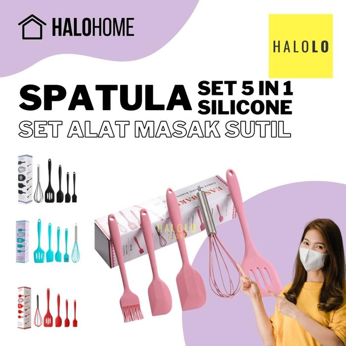 Gambar Set Alat Masak Spatula 5 IN 1 Silikon Sutil Kitchen Set 5 PCS Silicon Hitam Dapur Kitchenware Kuas - Merah Muda dari Halolo Store undefined 4 Tokopedia