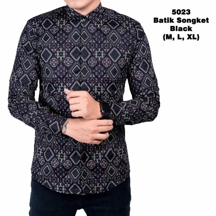 Gambar kemeja batik pria lengan panjang slimfit - DM BLACK, XL dari FLATZONE undefined Tokopedia