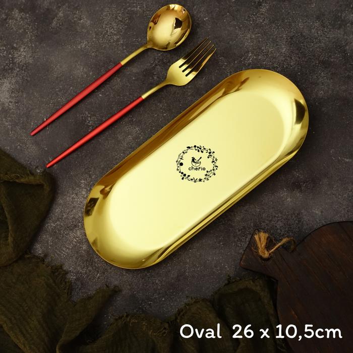 Gambar Chefio Piring Stainless Gold / Piring Sultan Korea / Nampan Saji - Oval 26cm dari Chefio Kitchenware undefined Tokopedia