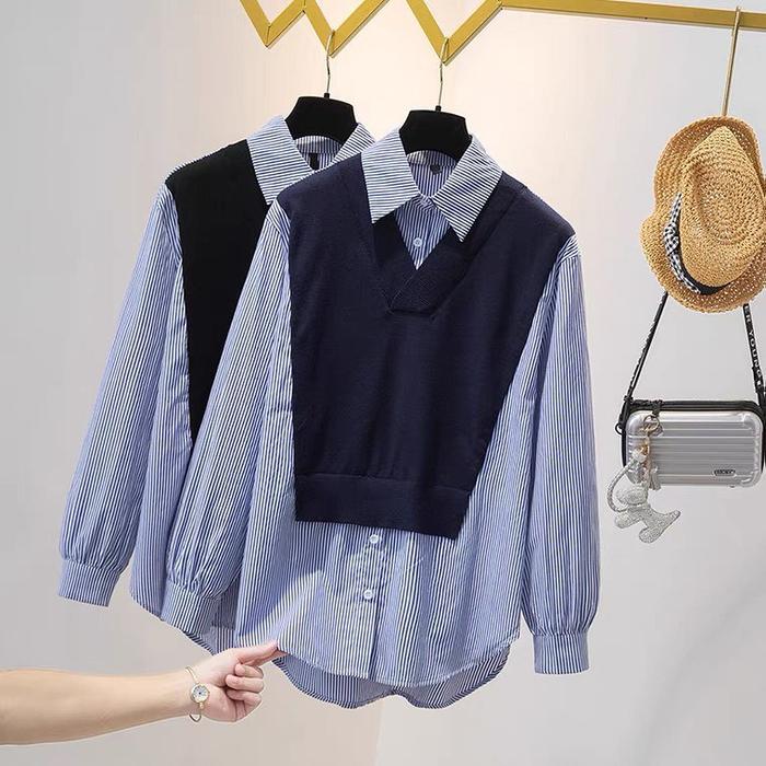Gambar NAELMI TOP Bahan Katun Mix Rajut Baju Atasan Blouse Fashion Wanita - Navy dari Aliza Hijab Outfit undefined Tokopedia