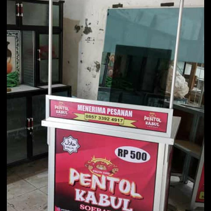 Gambar Booth / Meja Lipat Jualan Pentol Bakso 80x50x180+Payung Tenda (Polos) - custom logo dari DePayung undefined Tokopedia