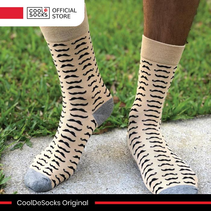 Gambar CoolDeSocks Original | Kaos Kaki Fashion - Mustache - Khaki (C) dari CoolDeSocks undefined Tokopedia