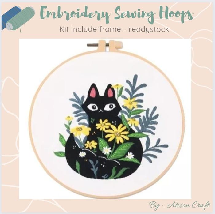 Gambar embroidery kit hoop sulam bordir kristik jahit diy / cat lover green - KITTEN 1 dari Atison undefined Tokopedia