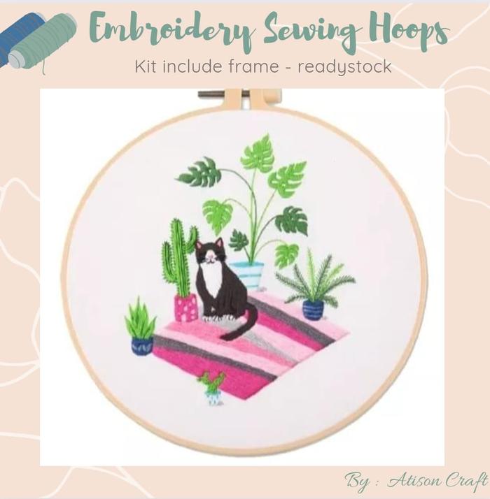 Gambar embroidery kit hoop sulam bordir kristik jahit diy / cat lover green - KITTEN 2 dari Atison undefined Tokopedia