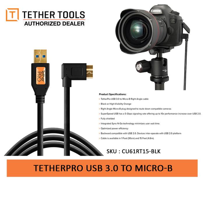 Gambar Tether Tools Pro USB 3.0 to Micro B - BLK Right Angle dari TasKamera-ID undefined Tokopedia