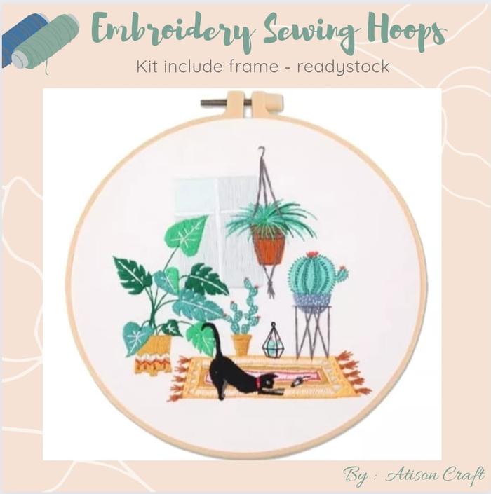 Gambar embroidery kit hoop sulam bordir kristik jahit diy / cat lover green - KITTEN 5 dari Atison undefined Tokopedia