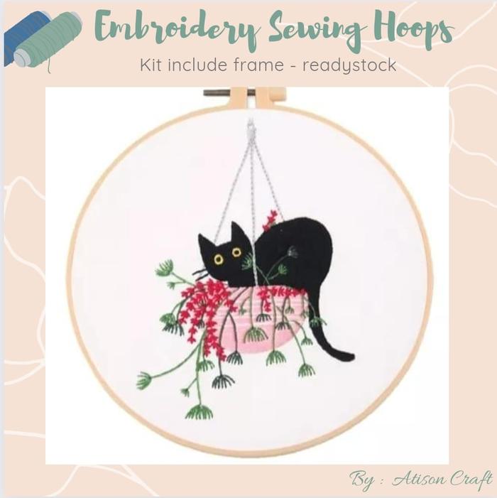 Gambar embroidery kit hoop sulam bordir kristik jahit diy / cat lover green - KITTEN 3 dari Atison undefined Tokopedia