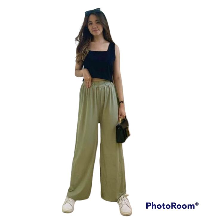 Gambar celana panajng wanita silkyrib fashion wanita - sage green dari YANSUN2 MARC FASHION undefined Tokopedia