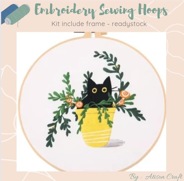 Gambar embroidery kit hoop sulam bordir kristik jahit diy / cat lover green - KITTEN 4 dari Atison undefined Tokopedia