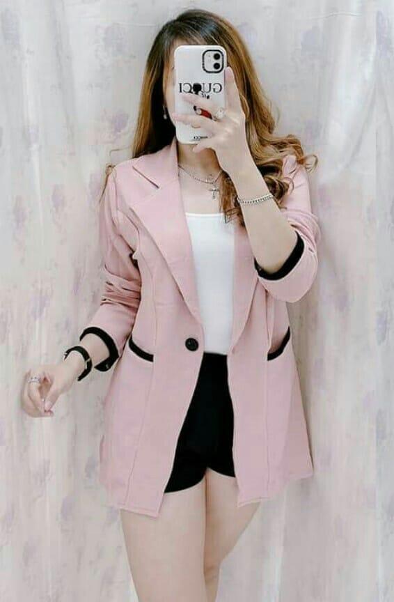 Gambar Blazer wanita Donna/Blazer fashion/Blazer kekinian/korea style - Merah Muda dari adamskyfashion undefined Tokopedia