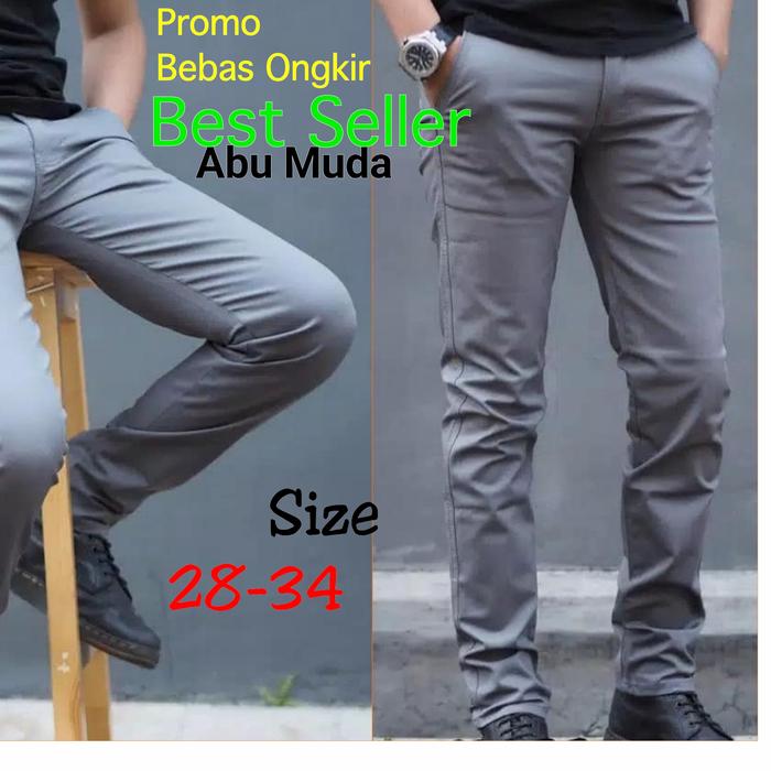 Gambar Celana chino Chinos panjang pria terlaris original slim fit elastis - abu muda, S dari rgshop06 undefined Tokopedia
