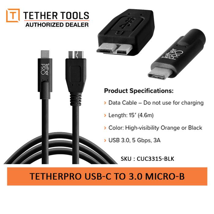 Gambar Tether Tools Pro USB C to 3.0 Micro B - CUC3315BK dari TasKamera-ID undefined Tokopedia