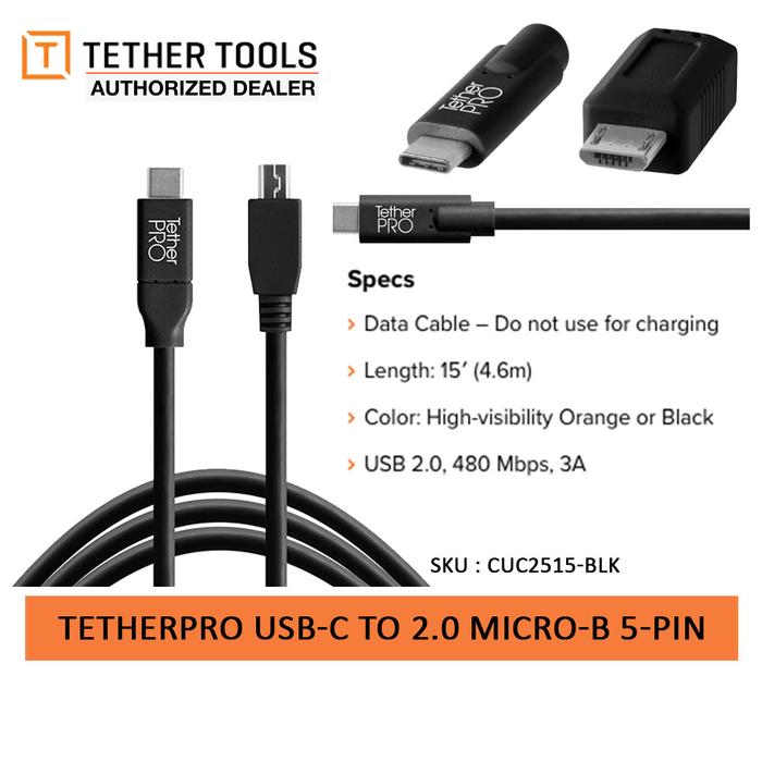 Gambar Tether Tools Pro USB-C to 2.0 Micro-B 5-Pin - Black dari TasKamera-ID undefined Tokopedia