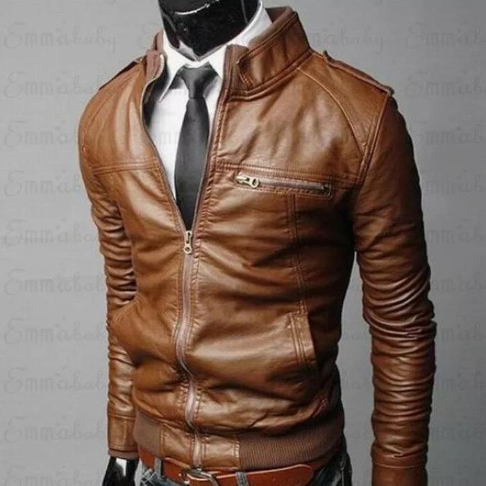 Gambar jaket kulit asli domba super, jaket kulit asli model slim fit - tan, XS dari Alfatih jaket kulit garut undefined Tokopedia