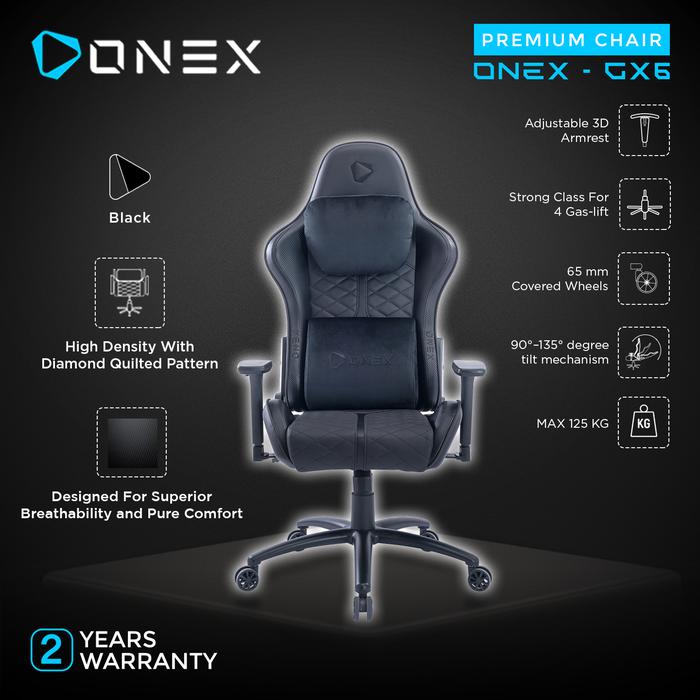 Gambar ONEX GX6 Premium Quality Kursi Gaming Chair - BLACK - Hitam dari RilinShop undefined Tokopedia
