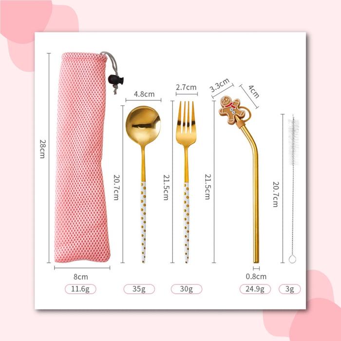 Gambar Cute Cutlery Set Gold 4pcs/ Set Alat Makan Unik Lucu Gingerbread - polka dari mode shop online store undefined Tokopedia