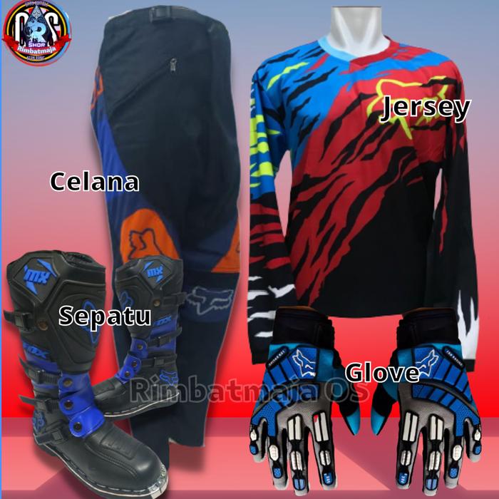 Gambar PAKET BAJU CELANA TRAIL SEPATU GLOVE MOTO CROSS TRAIL DEWASA ADVENTURE - jerset010, boot 44 dari Askeyra Shop undefined Tokopedia