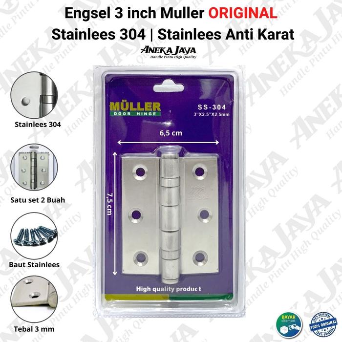 Gambar Engsel 3 inch , 4 inch , 5 inch Muller Stainlees 304 ORIGINAL /Engsel - 3 INCH dari ANEKA JAYA undefined Tokopedia