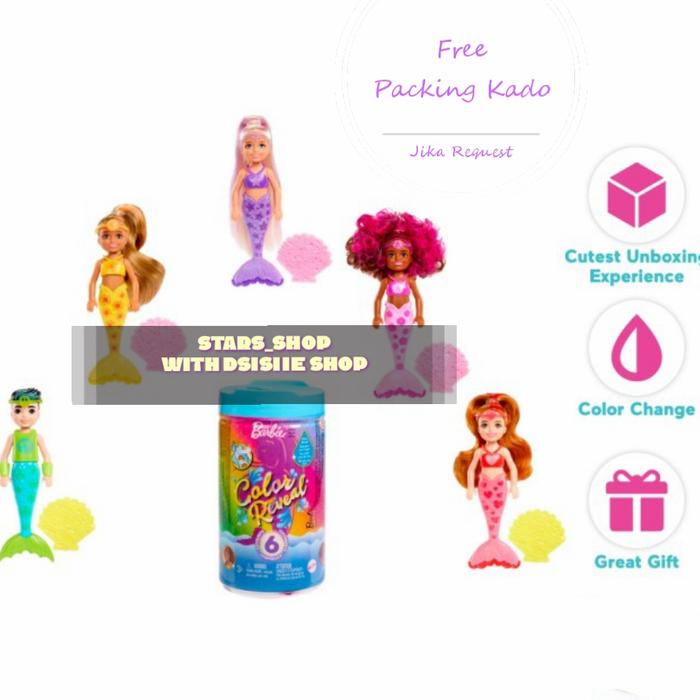 Barbie Chelsea Color Reveal Mermaid Doll Series Original Boneka