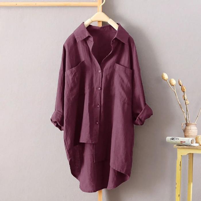 Gambar LONG SLEEVE ASYMMETRIC Bahan Katun Linen BUSUI Fashion Atasan Kemeja - Fuschia dari Aliza Hijab Outfit undefined Tokopedia