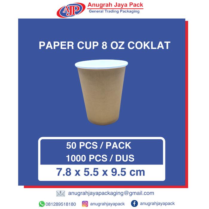 Jual Paper Cup 8 Oz Hot / Gelas Kertas Minuman Panas 8 Oz Warna Coklat ...