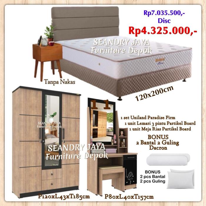 Gambar PAKET PERNIKAHAN KAMAR SET MINIMALIS/LEMARI/FURNITURE DEPOK - 120 x 200 dari SEANDRY JAYA Furniture Depok undefined Tokopedia