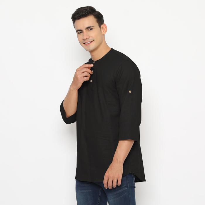 Gambar Kemeja Baju Koko Kurta Muslim Linen Katun XHAKA by RAVA RAYA SERIES - Black Bold, XL dari RAVA Indonesia undefined Tokopedia