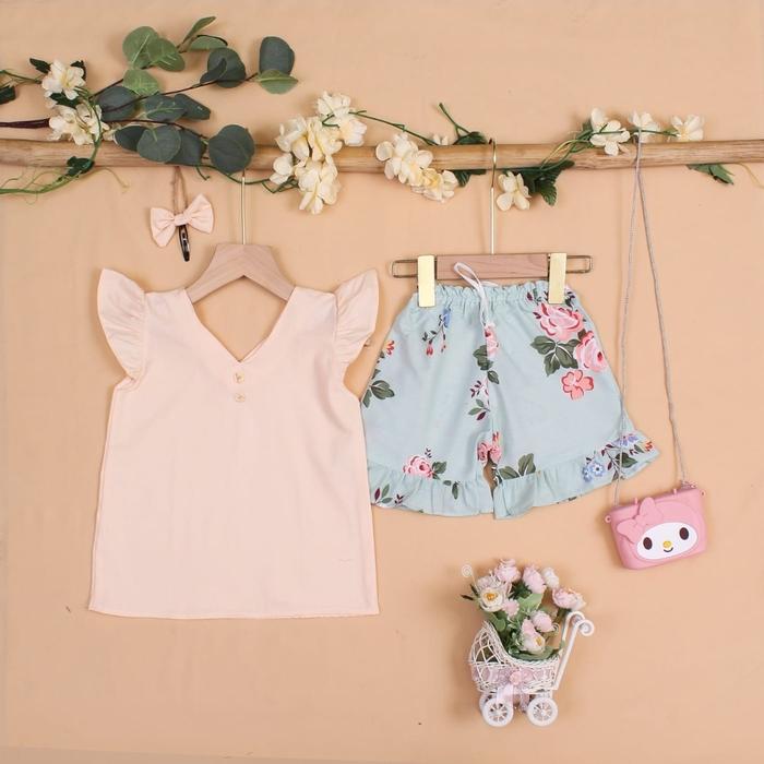Gambar FREYA SET (Setelan anak perempuan 1 - 5th) free jepit - Cream - Flower, 2 dari AzzahiraFashion undefined Tokopedia