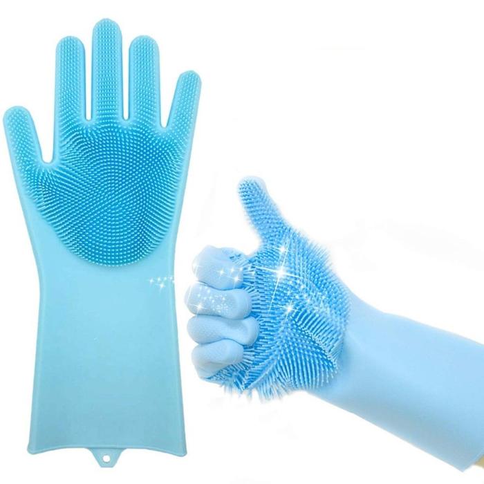 Gambar Sarung Tangan Silikon Gloves Tebel Tahan Panas Spons Cuci Piri Scrub - Biru Muda dari Home Decor Zega undefined Tokopedia
