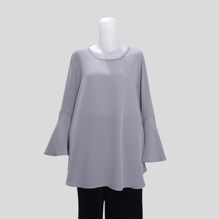 Gambar Baju Blouse Wanita Big Size Jumbo XL XXL 3L 4L 5L - Lengan Panjang - Abu-Abu Muda, XL dari Fezen Fashion undefined Tokopedia