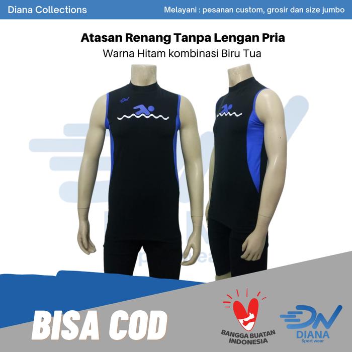 Gambar atasan renang tanpa lengan | baju renang pria dewasa | atasan renang - Hitam Komb Biru, S dari ZULFASPORTWEAR undefined Tokopedia