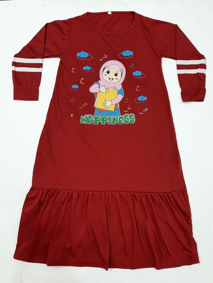 Gambar gamis anak muslim perempuan kaos lengan panjang baju cewek kerut salur - -Kerut-merah, 1 thun-S dari VINNY COLLECTION_NEW undefined Tokopedia
