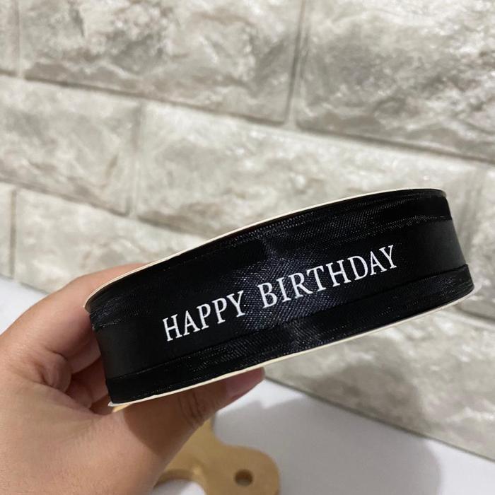 Gambar PITA HAPPY BIRTHDAY AESTHETIC 1 ROLL UTUH HBD RIBBON - BLACK dari KawanBakingku undefined Tokopedia