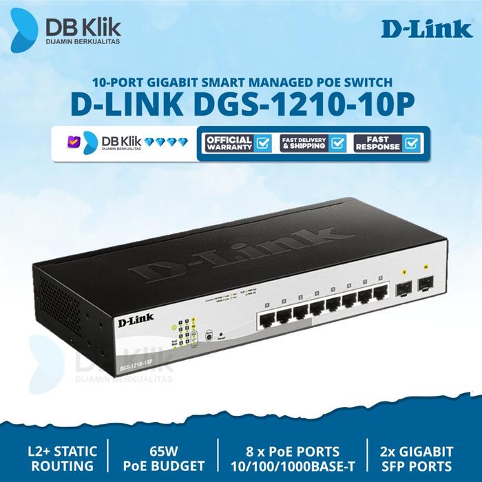 Switch D-LINK DGS-1210-10P 8PoE+2SFP Gigabit 65W Managed - DGS1210 10P